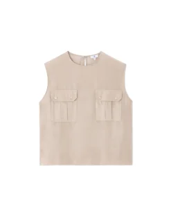 Mouwloze satijnen blouse - beige