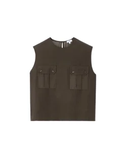 Mouwloze satijnen blouse - grijs