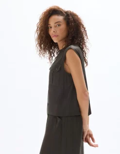 Mouwloze satijnen blouse - grijs