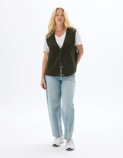 Mouwloze sherpa bodywarmer - kaki
