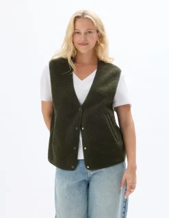 Mouwloze sherpa bodywarmer - kaki