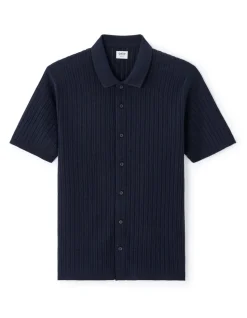 Opengewerkte regular fit polo - marine