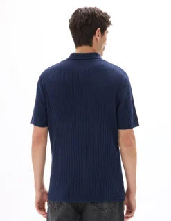 Opengewerkte regular fit polo - marine