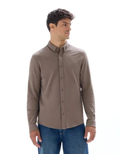Overhemd regular fit jersey piqué - bruin