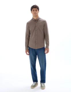 Overhemd regular fit jersey piqué - bruin
