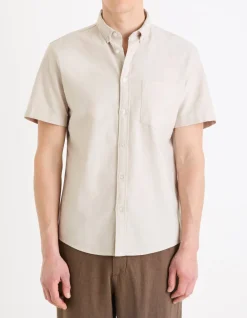 Overhemd Regular fit Oxford 100% katoen - beige