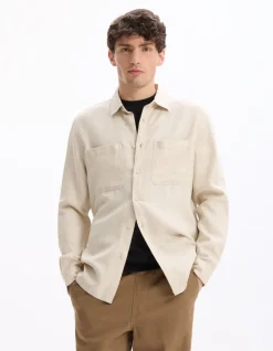 Overhemd van TENCEL™ Lyocell en linnen - beige