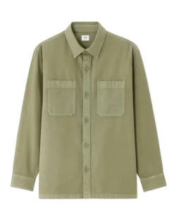 Overshirt stukgeverfd 100% katoen - kaki
