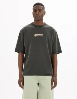 Oversize T-shirt met ronde hals 100% katoen bedrukt - zwart