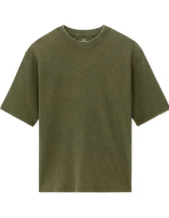 Oversize T-shirt met ronde hals in 100% katoen met wafelstructuur - kaki