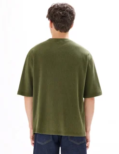 Oversize T-shirt met ronde hals in 100% katoen met wafelstructuur - kaki