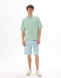 Oversize T-shirt met ronde hals, 100% katoen, bedrukt - mintgroen