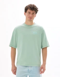 Oversize T-shirt met ronde hals, 100% katoen, bedrukt - mintgroen