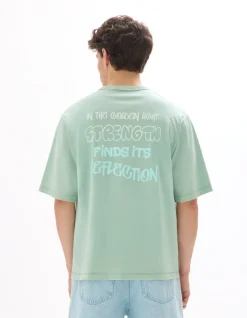 Oversize T-shirt met ronde hals, 100% katoen, bedrukt - mintgroen