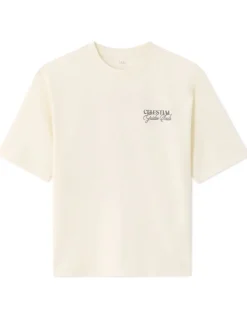 Oversize T-shirt, ronde hals, 100% katoen, met astro print - ecru