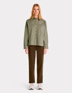 Oversized gestreept katoenen overhemd - kaki