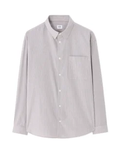 Oversized gestreept popeline shirt - beige