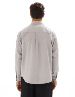 Oversized gestreept popeline shirt - beige