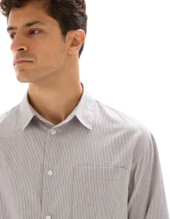 Oversized gestreept popeline shirt - beige