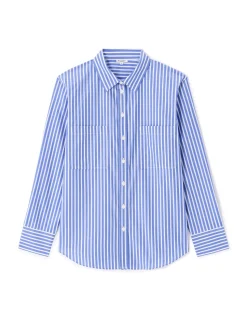 Oversized gestreept poplin overhemd - hemelsblauw