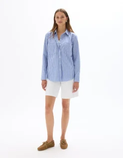 Oversized gestreept poplin overhemd - hemelsblauw