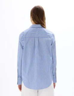 Oversized gestreept poplin overhemd - hemelsblauw