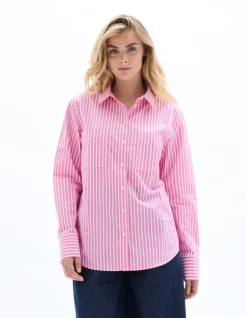 Oversized gestreept poplin overhemd - roze