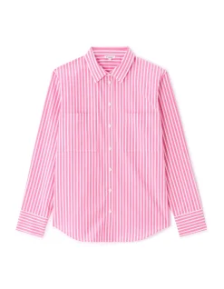 Oversized gestreept poplin overhemd - roze