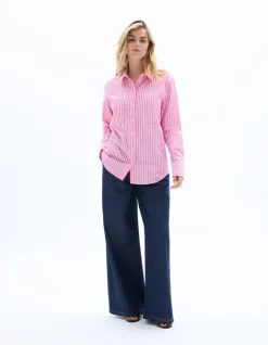 Oversized gestreept poplin overhemd - roze