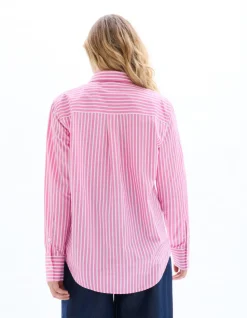 Oversized gestreept poplin overhemd - roze