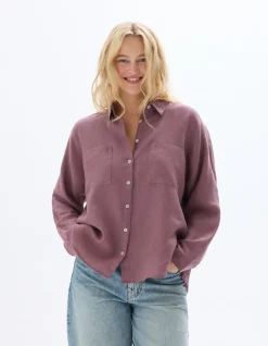 Oversized linnen overhemd - paars