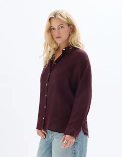 Oversized linnen overhemd - bordeauxrood
