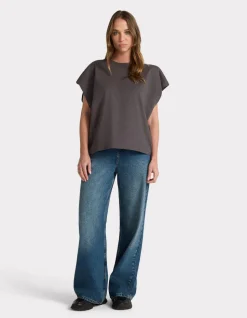 Oversized mouwloos dik katoenen t-shirt - grijs