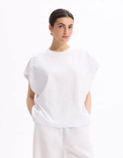 Oversized mouwloos dik katoenen t-shirt - wit