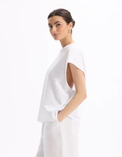 Oversized mouwloos dik katoenen t-shirt - wit