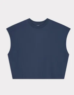 Oversized mouwloos dik katoenen t-shirt - blauw