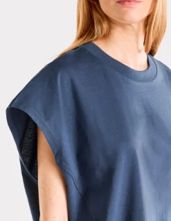 Oversized mouwloos dik katoenen t-shirt - blauw