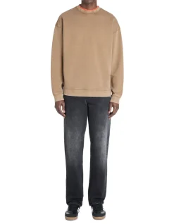 Oversized sweatshirt van katoenmix met ronde hals - taupe