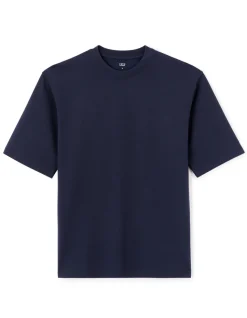 Oversized T-shirt met ronde hals in gemengd katoen - marineblauw