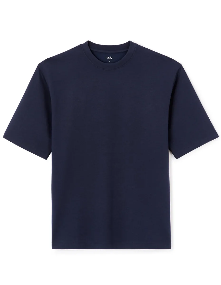 Oversized T-shirt met ronde hals in gemengd katoen - marineblauw