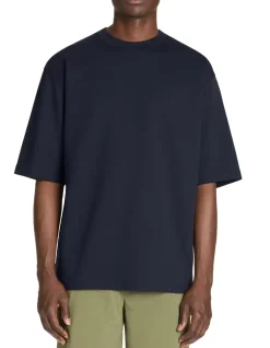 Oversized T-shirt met ronde hals in gemengd katoen - marineblauw
