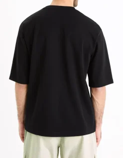 Oversized T-shirt met ronde hals in gemengd katoen - zwart