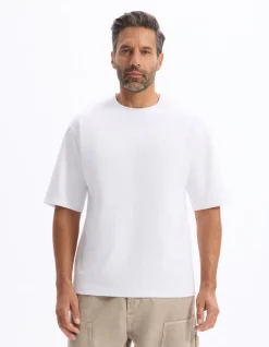 Oversized T-shirt met ronde hals in gemengd katoen - wit