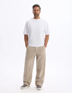 Oversized T-shirt met ronde hals in gemengd katoen - wit