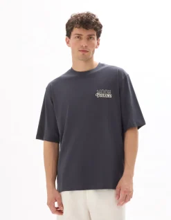 Oversized T-shirt met ronde hals, 100% katoen, astro print - nachtblauw