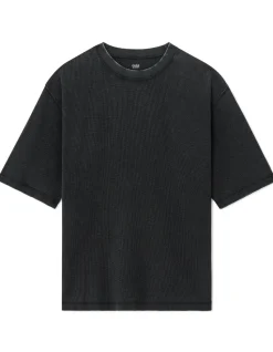 Oversized T-shirt ronde hals 100% gewafeld katoen - zwart