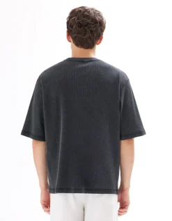 Oversized T-shirt ronde hals 100% gewafeld katoen - zwart