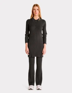 Platte geribbelde broek - grijs
