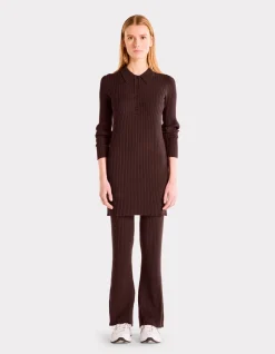 Platte geribbelde broek - bordeauxrood