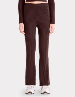 Platte geribbelde broek - bordeauxrood